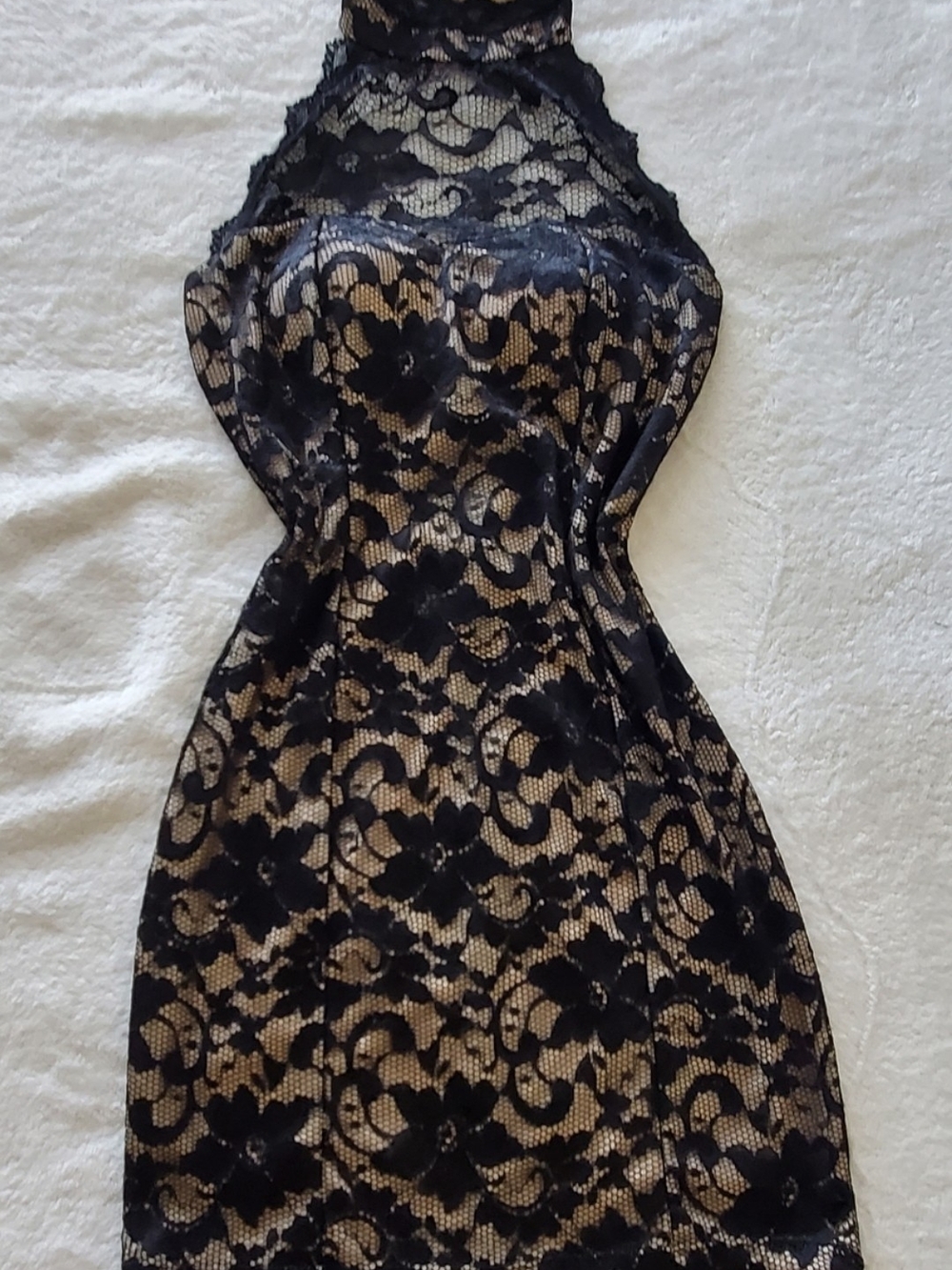 Fashion Magazine Black Lace Strapless Dress with Nude Underlay